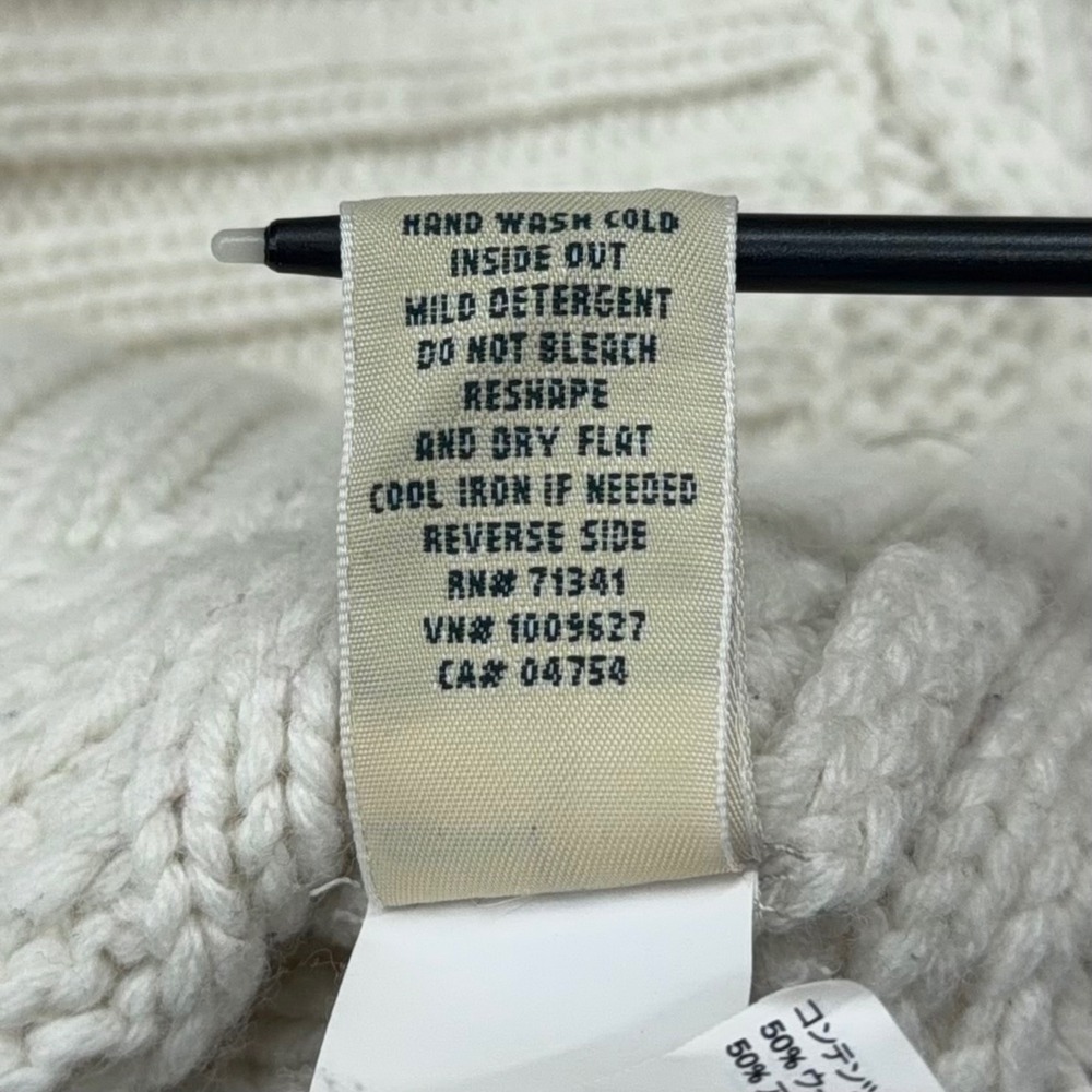 LL Bean Women XS Cream Cable Knit Wool Blend Shawl Collar Fisherman Cardigan - Picture 9 of 10